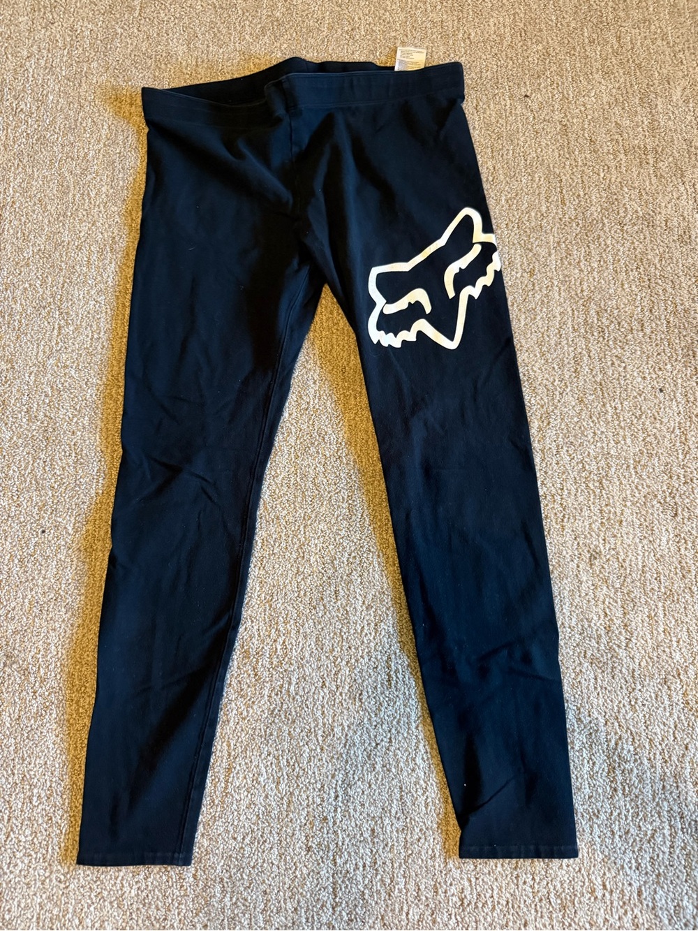 Fox Black Leggings with White Fox Head Graphic